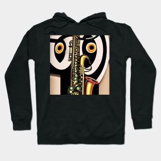 A Saxophone In The Foreground With What Looks Like A Pair Of Owl’s Eyes In The Background. Hoodie